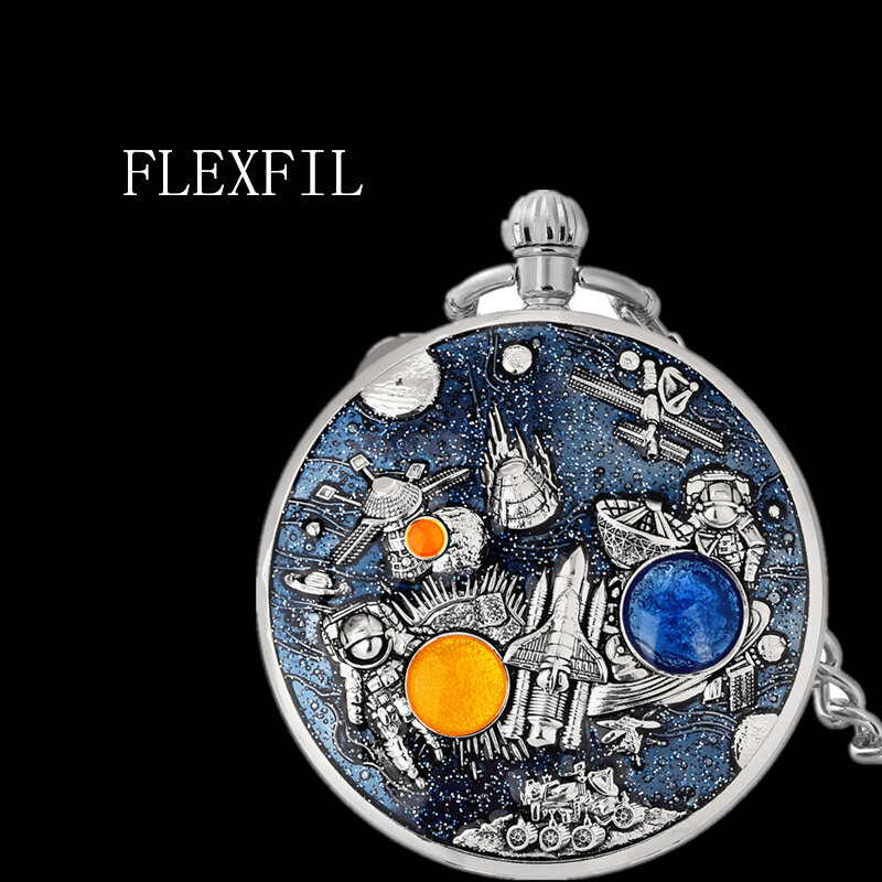 FLEXFIL fashion Music box pocket watch Sky Space Sheet alloy for men women Gifts Crank Fob Chain Quartz Pocket Wristwatches