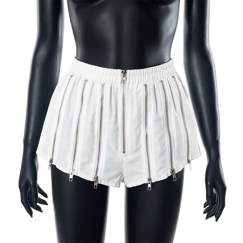 Asymmetry White Zipper Shorts Short Summer For Woman 2023 Y2k Streetwear High Waist Shorts Causal Party Booty Shorts