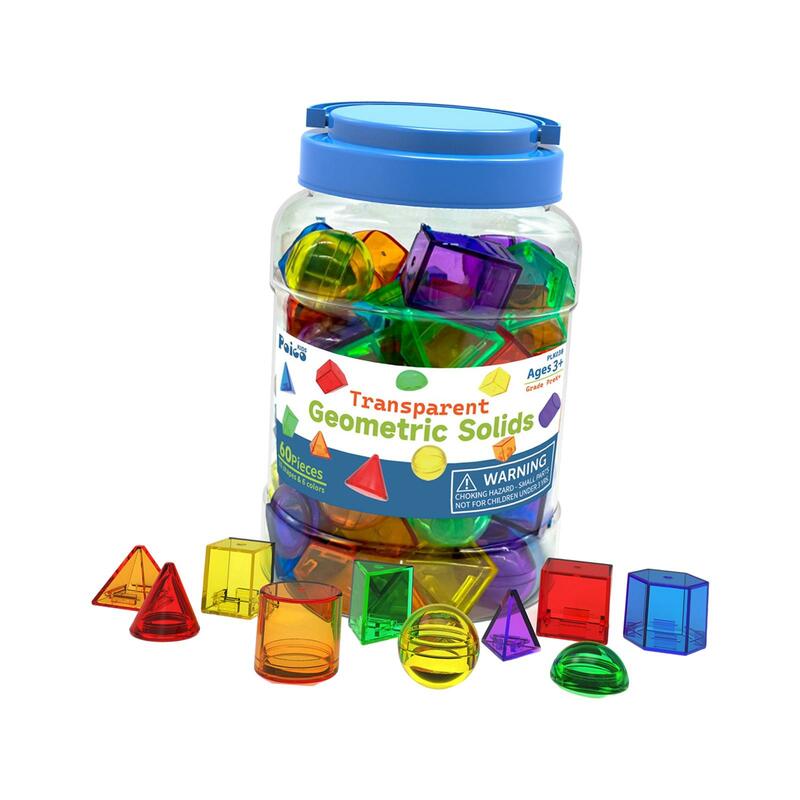 60Pcs Geometric Solids, Translucent Color Building Blocks Sorting Montessori Toy Geometric Shapes Blocks for Playroom Home
