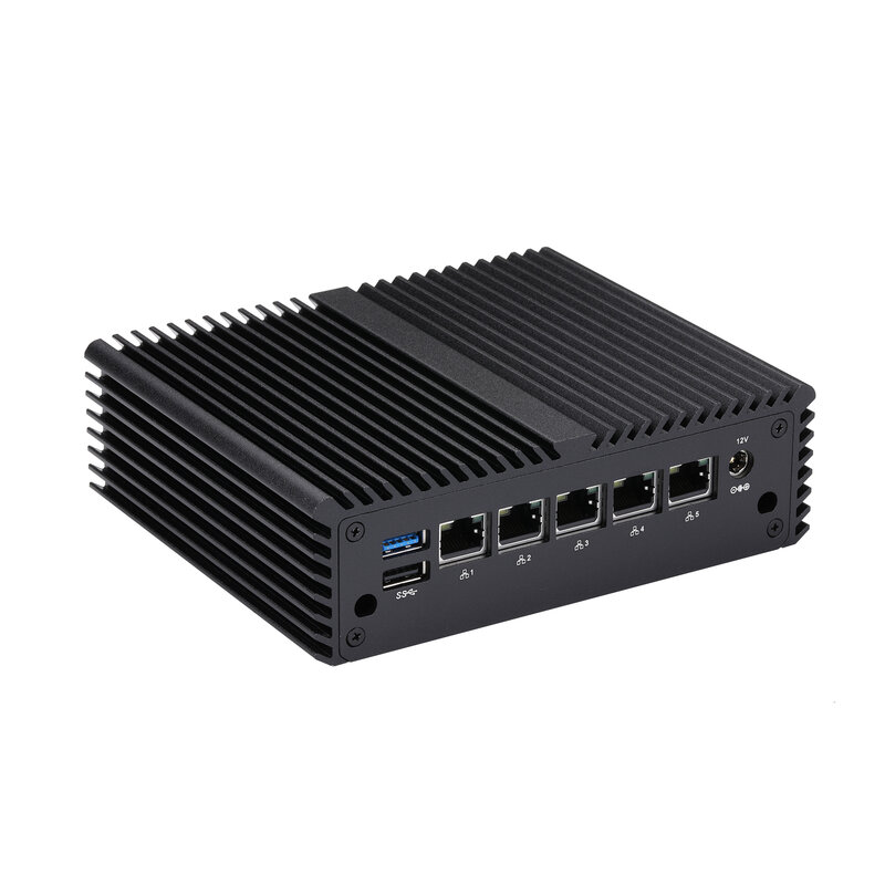 Qotom Mini PC Q10821G5-S08 komputer tanpa kipas Elkhart Lake Celeron J6412 Quad Core dengan 5x2.5 Gigabit LAN mendukung 5G