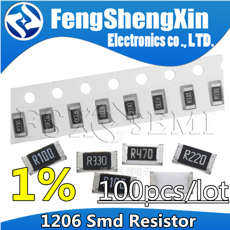 100pcs/lot 1% Resistors 1206 SMD resistor 0R ~10M 1/4W 0 1 10 100 150 220 330 ohm 1K 2.2K 10K 100K 0R 1R 10R 100R 150R 220R 330R