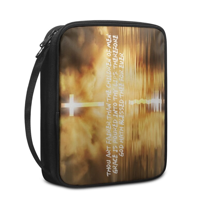 Classic Fashion Style Cross Lake Reflected Print Design Bible Scriptures Church Gathering Women's Handle Zipper Pocket Handbag
