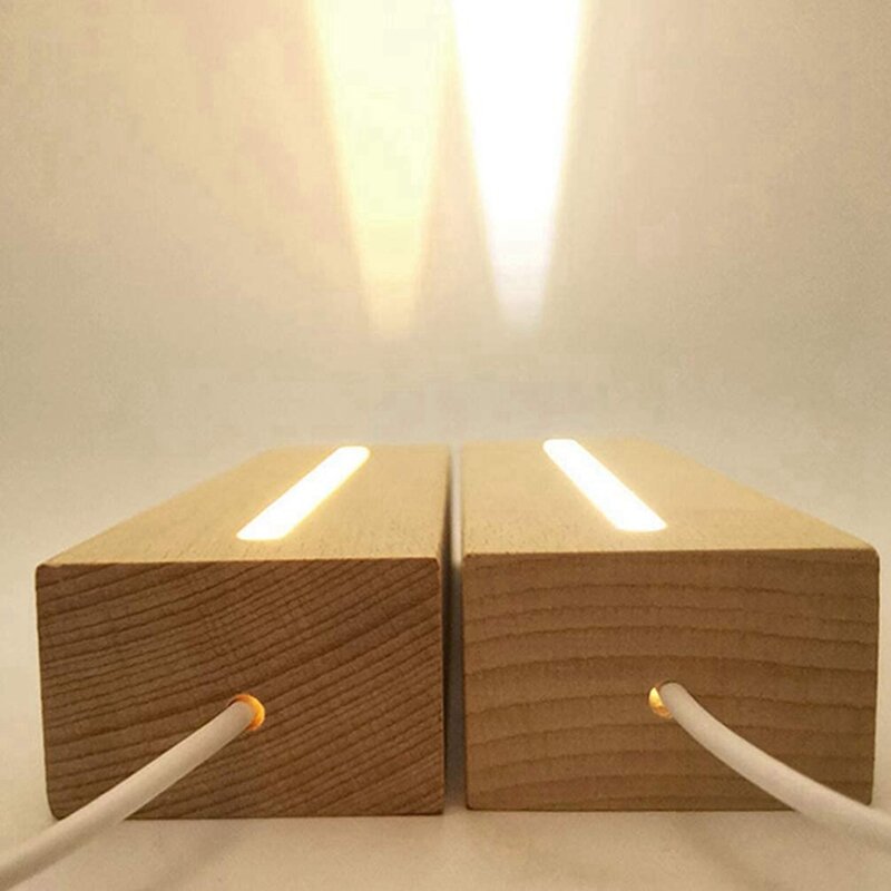 Base de luz retangular de madeira, display LED, pedestal, lâmpada para cristal acrílico, luz noturna, arte em resina, 3X