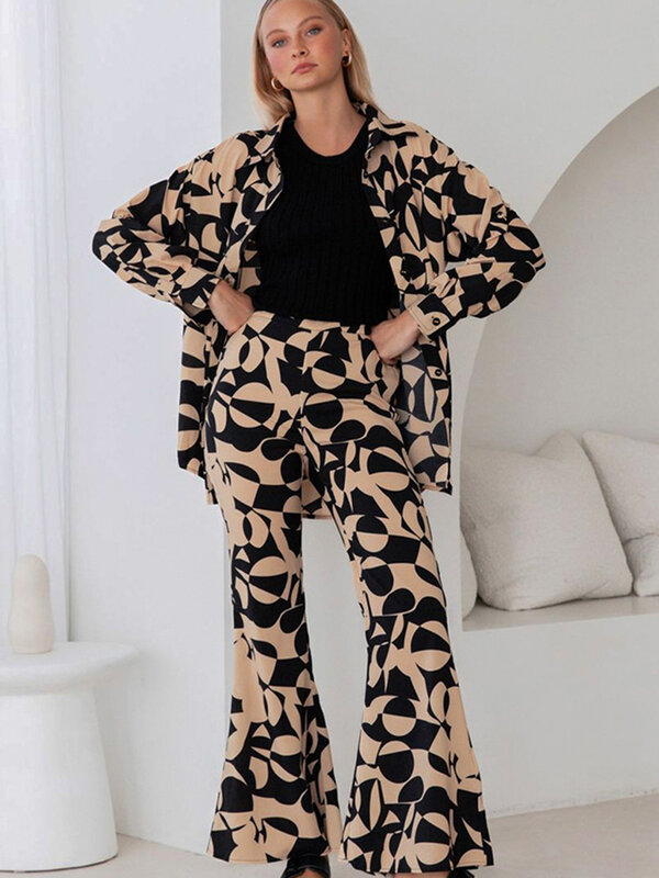 Женская Повседневная Пижама Marthaqiqi, женская пижама с отложным воротником, широкие брюки, Женский пижамный комплект из 2 предметов
