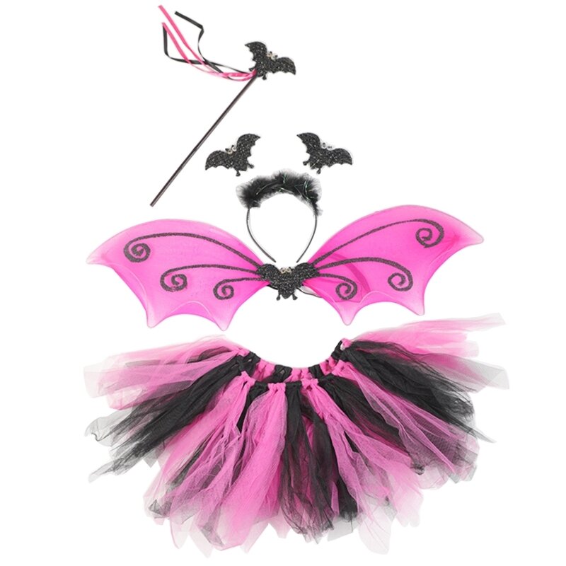 MXMB Mädchen verkleiden sich Cosplays Kostümzubehör Flügel Tutu Rock Zauberstab Fledermaus Augenmaske