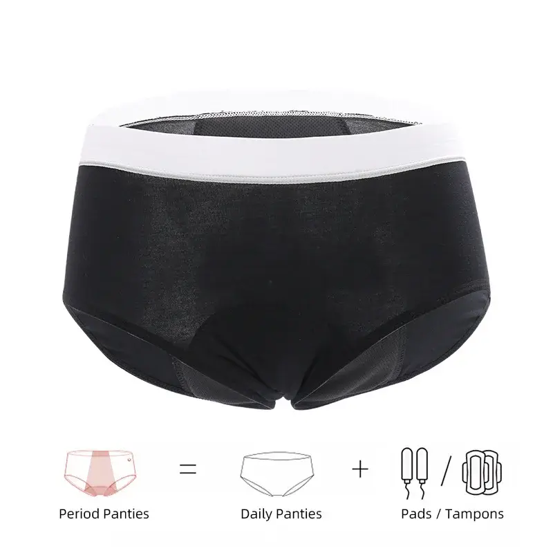 Plus Size Women's Menstrual Panties Patchwork White and Black Underwear
