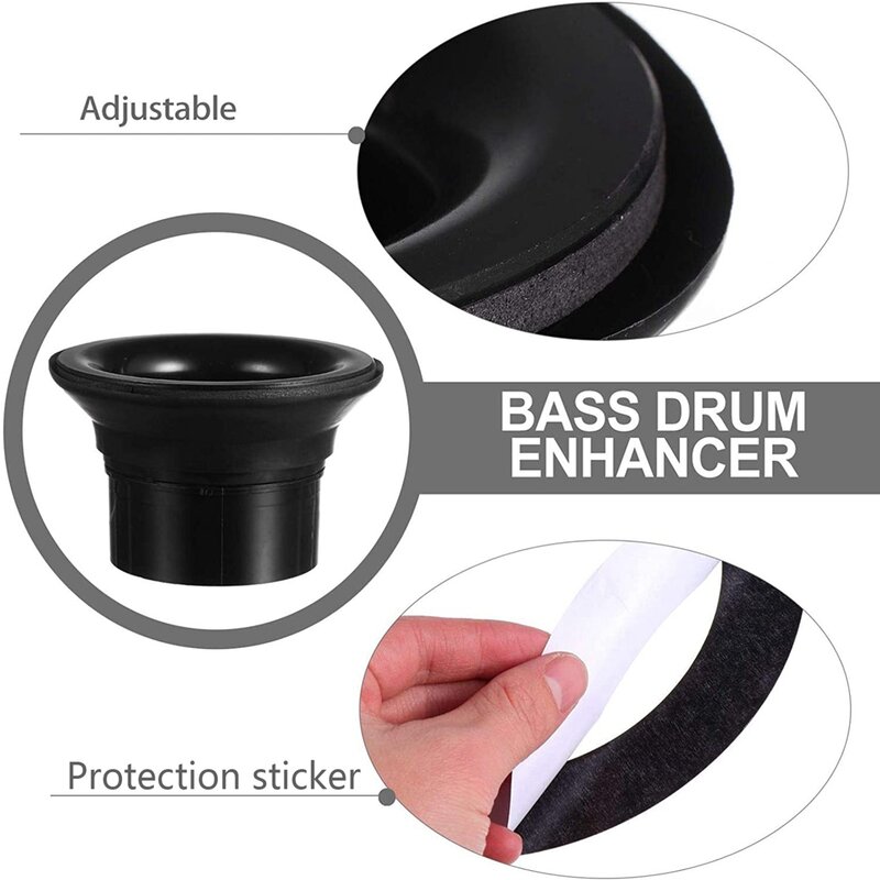 Bass Drum Enhancer ABS Rubber Bass Drum Kick Enhancer with Black Port Hole Protector,Mic Hole Drum