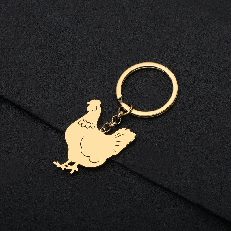 Bonsny Stainless Steel Silver-plated Chicken Keychains Poultry Backpack Charms Key Chains Keyring For Women Teen Gift Decoration