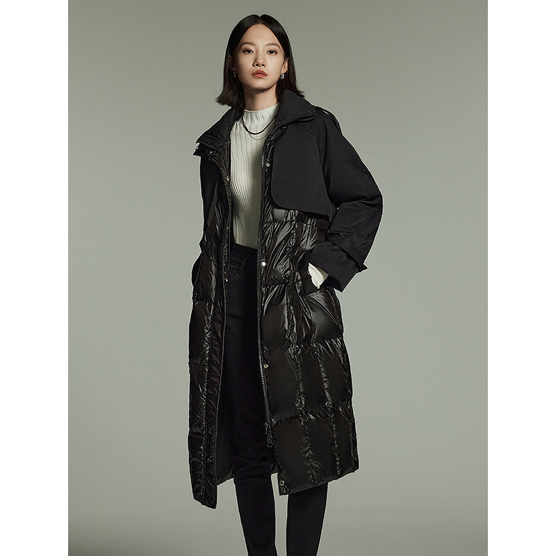 Toyouth 여성용 긴 소매 라펠 다운 재킷, 두꺼운 코트, 스플라이싱 디자인, 따뜻한 방풍 패션, 다목적 아우터, 2023 겨울