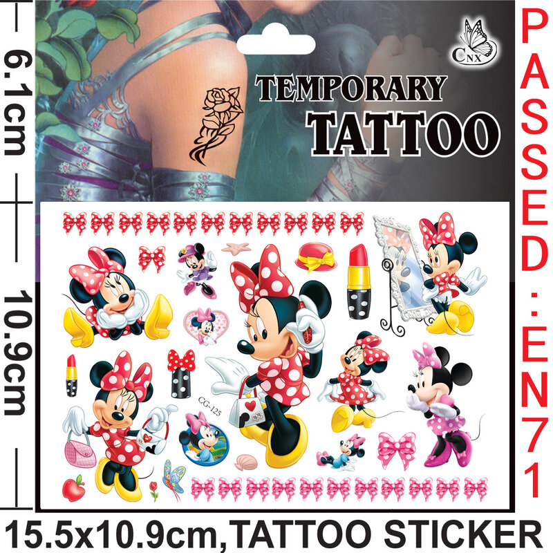 Stiker tato sementara Disney, 2 buah, tato Disney Mickey Minnie, tato sementara, tahan air, seni, Cosplay, perhiasan wajah tubuh, hadiah