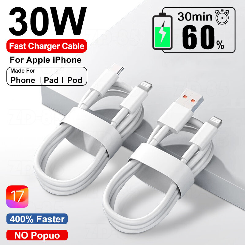 PD 30W Charger Cable For iPhone 14 13 12 11 Pro Max Mini X XR XS Plus USB Type C To Lighting Fast Charging Data Line Accessories