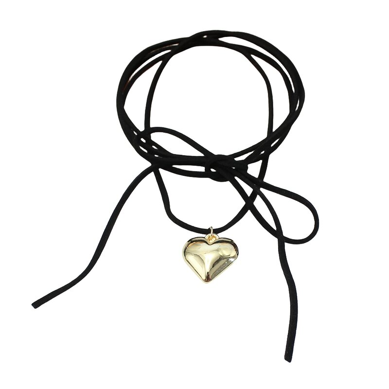 Collar gótico de terciopelo negro para mujer, Gargantilla con colgante de corazón de 25mm, cadena ajustable anudada, joyería artesanal