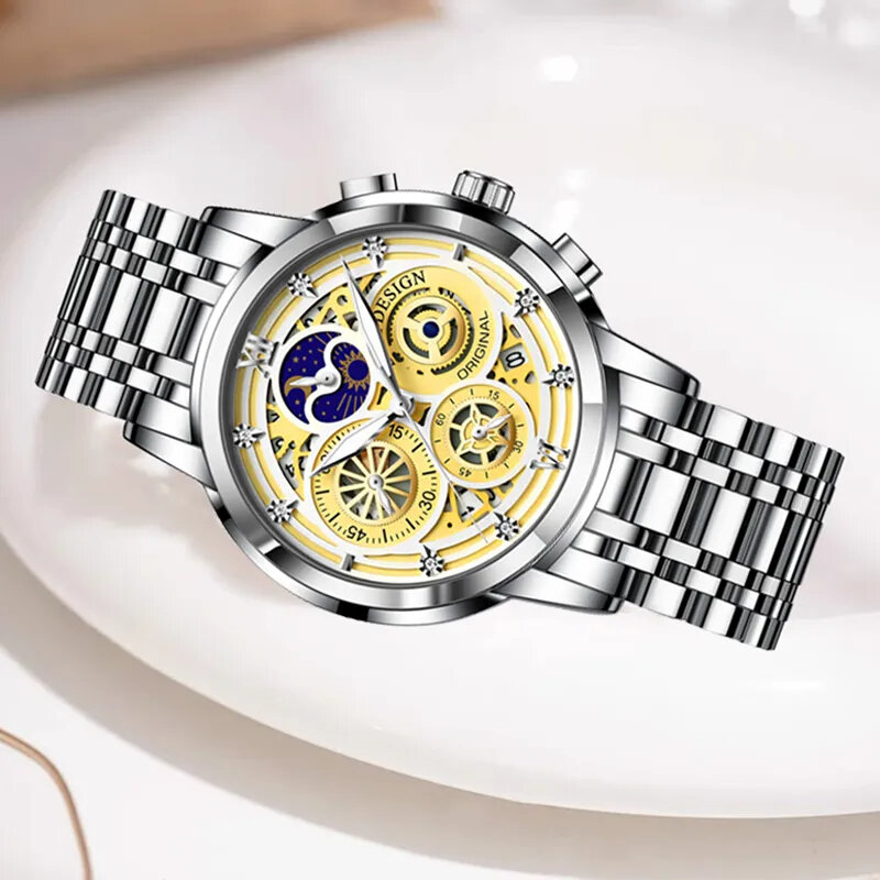 LIGE Luxo Ladies Watch Mulheres Impermeável Ouro Aço Strap Mulheres Relógios de Pulso Top Marca Pulseira Relógios Relogio feminino + Caixa