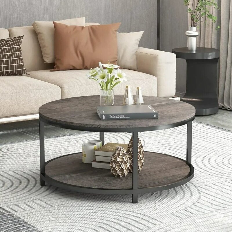 36 "Couch tisch für Wohnzimmer 2-stufiger rustikaler Holz-Desktop mit Ablage fach modernes Design Wohn möbel (helle Walnuss) Tische