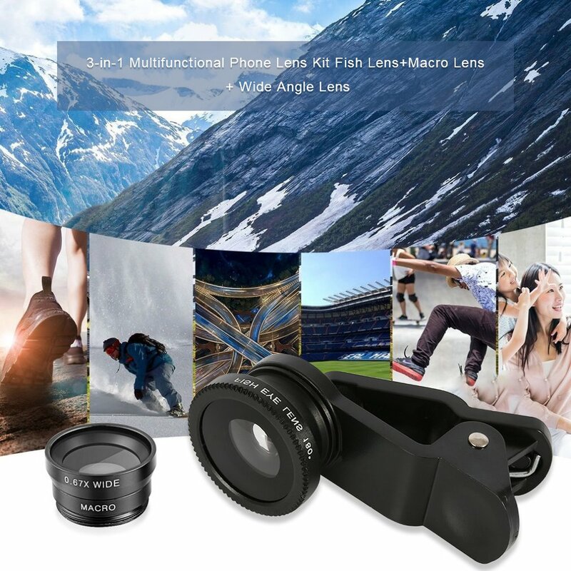 3in1 Multifunctional Phone Lens Kit Fish Phone Lens+Macro Lens + Wide Angle Lens Transform Phone Camera Into Professional Camera