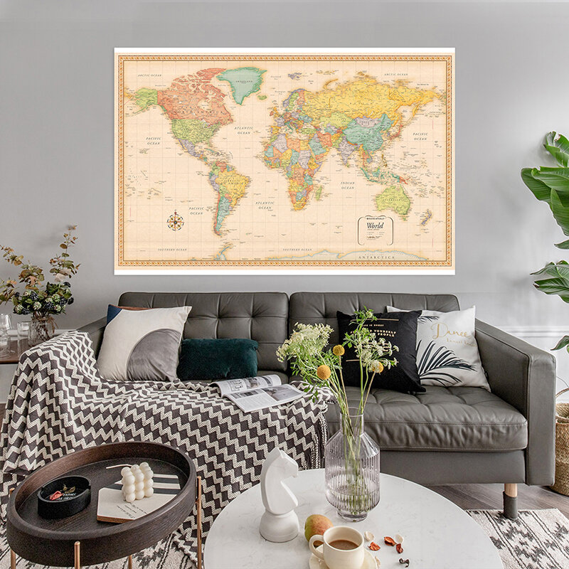 120x80 см карта мира классическая версия Нетканая виниловый спрей карта без национального флага плакат и принты для дома офисные принадлежности