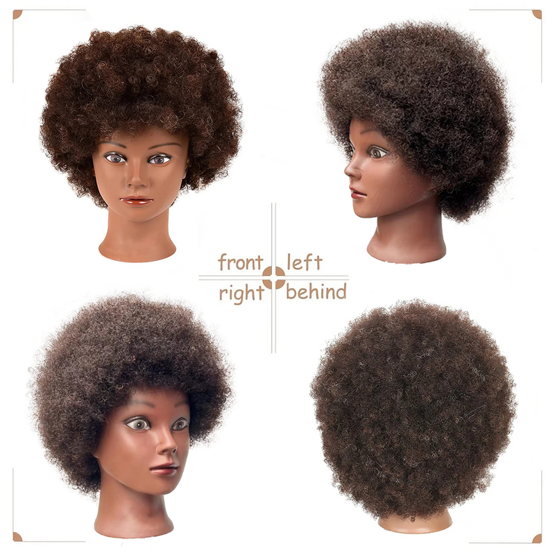 Cabeça de manequim afro 100% cabelo afro real, penteado, trança, bonecas, para iniciantes e tranças, 6 polegadas