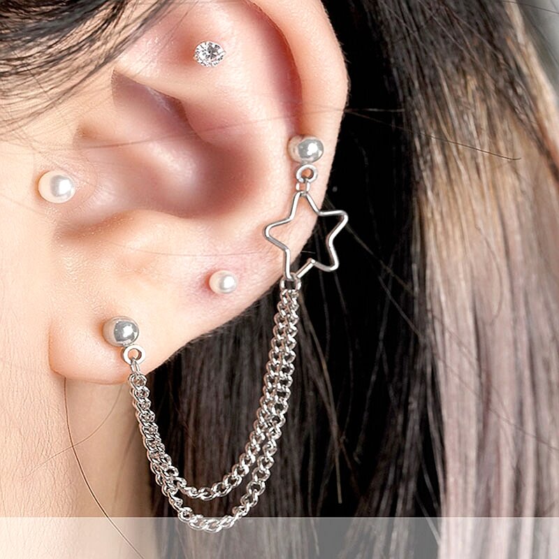 Boucles d'oreilles Piercing en acier inoxydable, 2 pièces, Helix Piercing, Lobe Tragus conque, étoile, cœur, Cartilage, bijoux 16g 20g