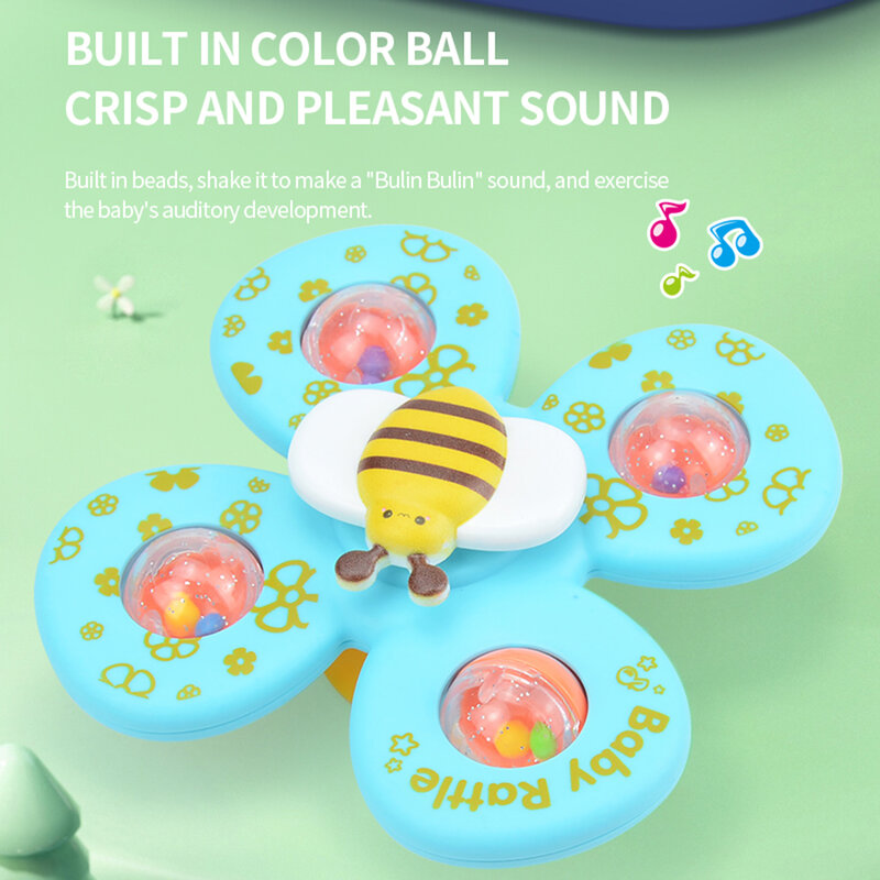 Ventosa Spinner Brinquedo Animal dos desenhos animados Mão Spinning Brinquedos Moinho de vento 3Pcs Banho sensorial para bebês, presente de aniversário