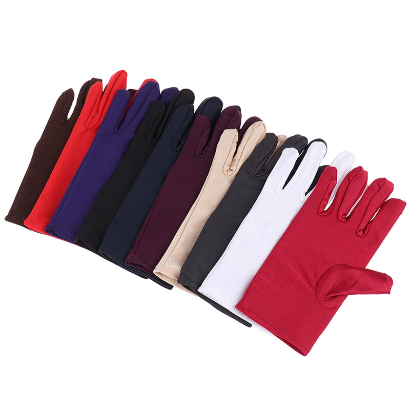 ถุงมือเสื้อซาตินผู้หญิง1คู่สำหรับเด็กผู้หญิงถุงมือยืดสีแดงขาว