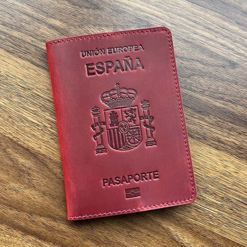 ユニセックス本革パスポートカバー、耐久性のあるスペインのビジネスカバー、クレイジーホースファンダ情熱、スペイン
