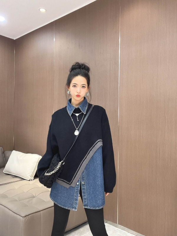 Suéter versátil Irregular personalizado para mujer, ropa de abrigo suelta de manga larga coreana, cuello redondo, primavera y otoño