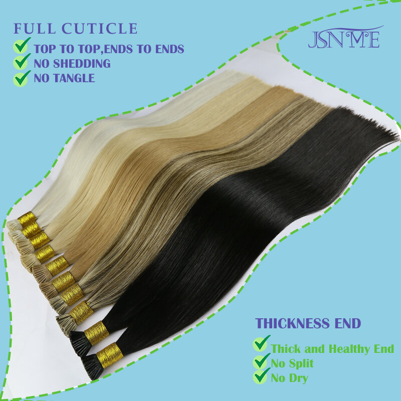 JSNME I-Tip extensões de cabelo para salão, cápsula natural fusão humana, extensões de cabelo queratina, preto, marrom, loiro, 1g por Strand