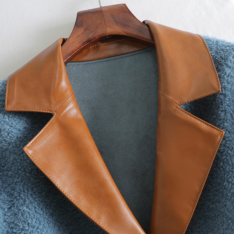 AYUNSUE шерстяное меховое пальто для женщин на весну осень шерстяное пальто женские меховые куртки корейская мода средней длины лоскутные меховые куртки Zm913