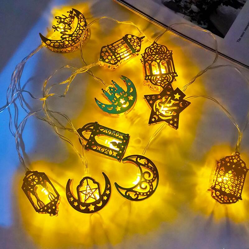 Dekoracyjna lampa elegancka Ramadan Eid łańcuchy świetlne z latarniami z księżycową gwiazdą zasilany z baterii bardzo jasna na imprezę świąteczną