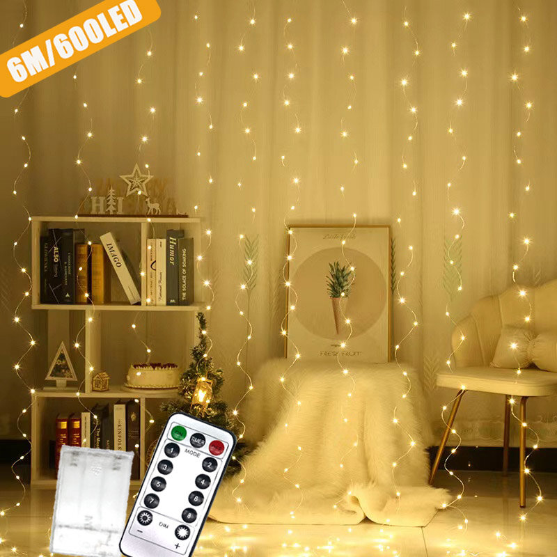 Guirnalda de cortina LED de 3M/4M/6M, luces de hadas con control remoto, guirnalda de Año Nuevo, decoración de Navidad, fiesta, decoración de boda