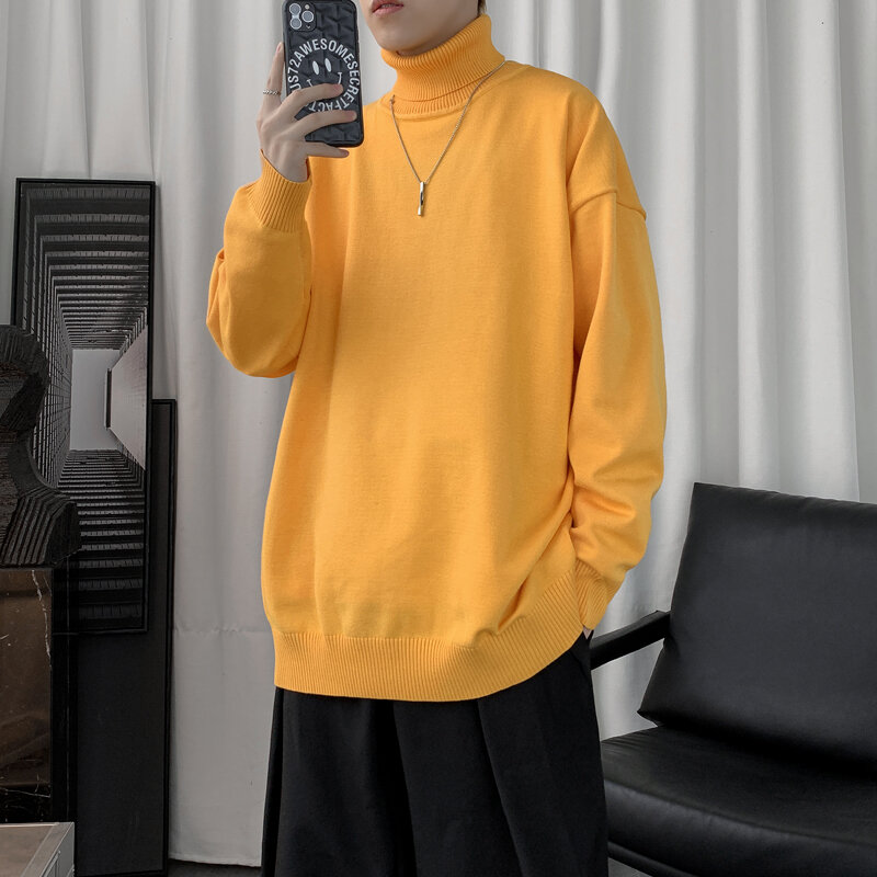 Pullovers Men Turtleneck Knitting Ins Pure Color All-match Ulzzang Hip Hop College Unisex Clothing Stylish Japanese Casual Basic