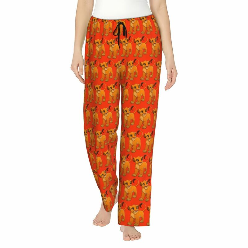 Pantalon de pyjama imprimé personnalisé pour femme, Simba The King, vêtements de nuit, bas de salon de sommeil avec poches, pantalon de discussion