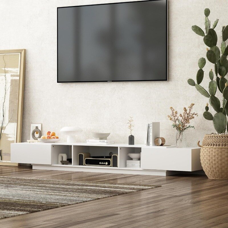 Porta TV moderno per TV da 100 + pollici, centro di intrattenimento con 2 cassetti e ripiani, mobile TV da tavolo con Console multimediale di grandi dimensioni