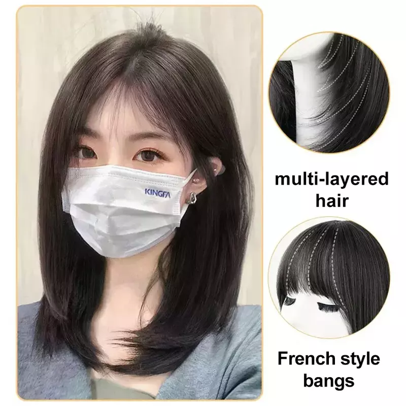ALXNAN HAIR Synthetic Dark Brown Wig for Women Hair Wig With Bangs Heat Resistant Party Daily Natural Use