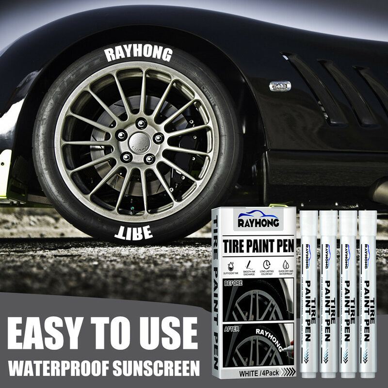 4Pcs Car Tyre Paint Marker Pens Waterproof Permanent Pen Fit For Car Motorcycle Tyre Tread Rubber Oil Based