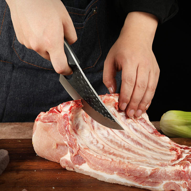 WAK-cuchillo de carnicero de acero inoxidable, utensilio de Chef, espiga completa curvada, mango de madera para cortar carne