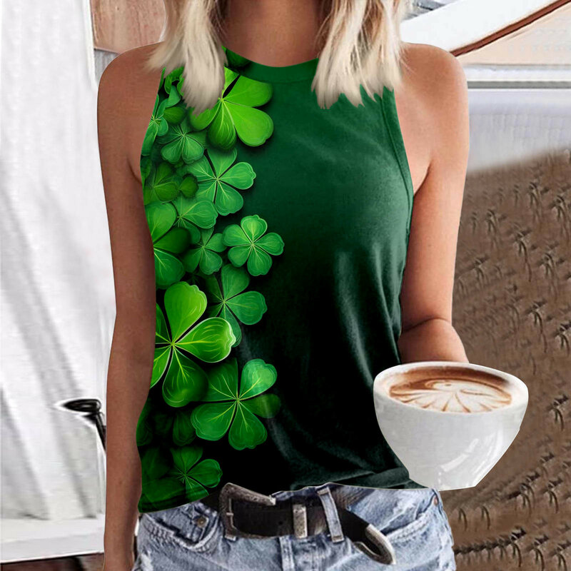 Frauen ärmellose Druck Tanktops Rundhals ausschnitt Sommer T-Shirt lässig lose Basic Bluse T-Shirt Weste St Patrick's Day Tops Pullover