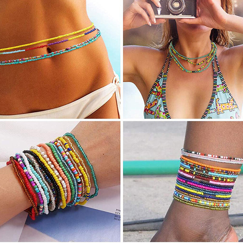 Cadena de cintura con cuentas de colores bohemios para mujer, Bikini africano de talla grande, cadena de vientre sin estiramiento, joyería corporal de verano