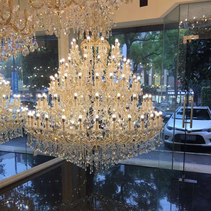 Candelabro de cristal grande, lámpara moderna para sala de estar, vestíbulo, Hotel, Villa de lujo, cristal para candelabros, iluminación de velas LED