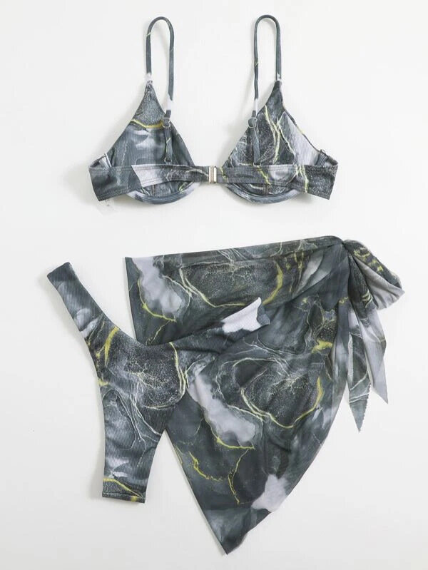 Conjunto de microbikini Tie Dye para mujer, bañador Sexy con Tanga, traje de baño con Push-Up, ropa de playa para verano 2024