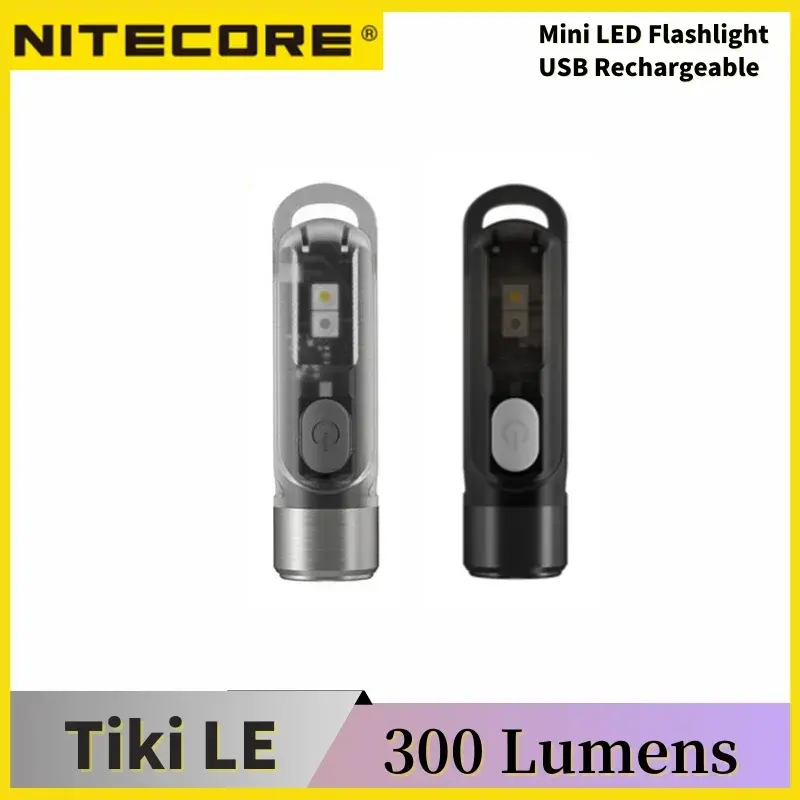 NITECORE TIKI senter LED, Gantungan Kunci Lampu 300Lumens tipe-c dapat diisi ulang baterai tanam merah + biru tiga lhgt