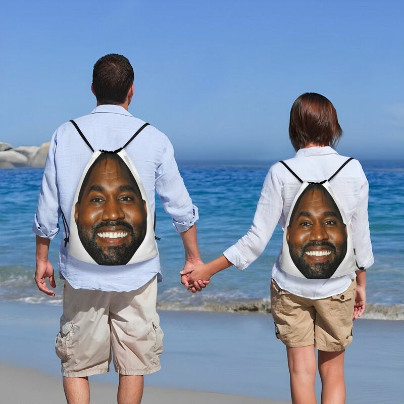 Benutzer definierte lustige Kanye West Meme Kordel zug Rucksack Taschen leichte Rapper Musik produzent Fitness studio Sport Sackpack Säcke für unterwegs