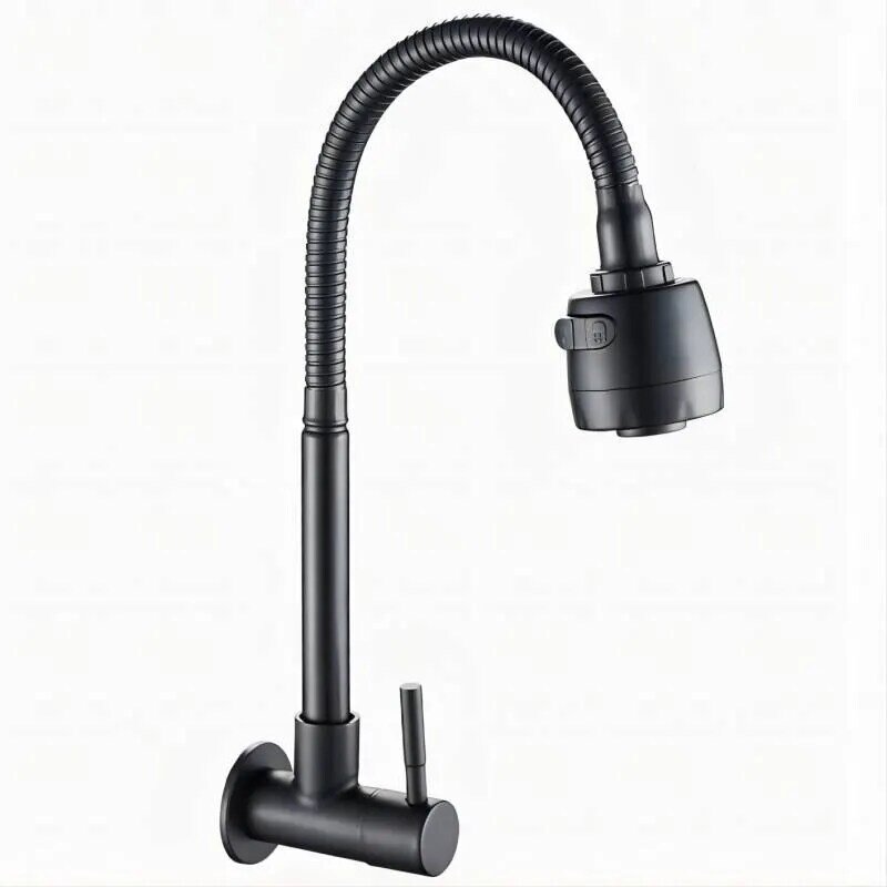 Baokemo Kitchen Faucet 304 Stainless Steel Sink Flexible Hose Cold Water Two Modes Tap Sink Wall Mounted Faucet G1/2Inch Thread