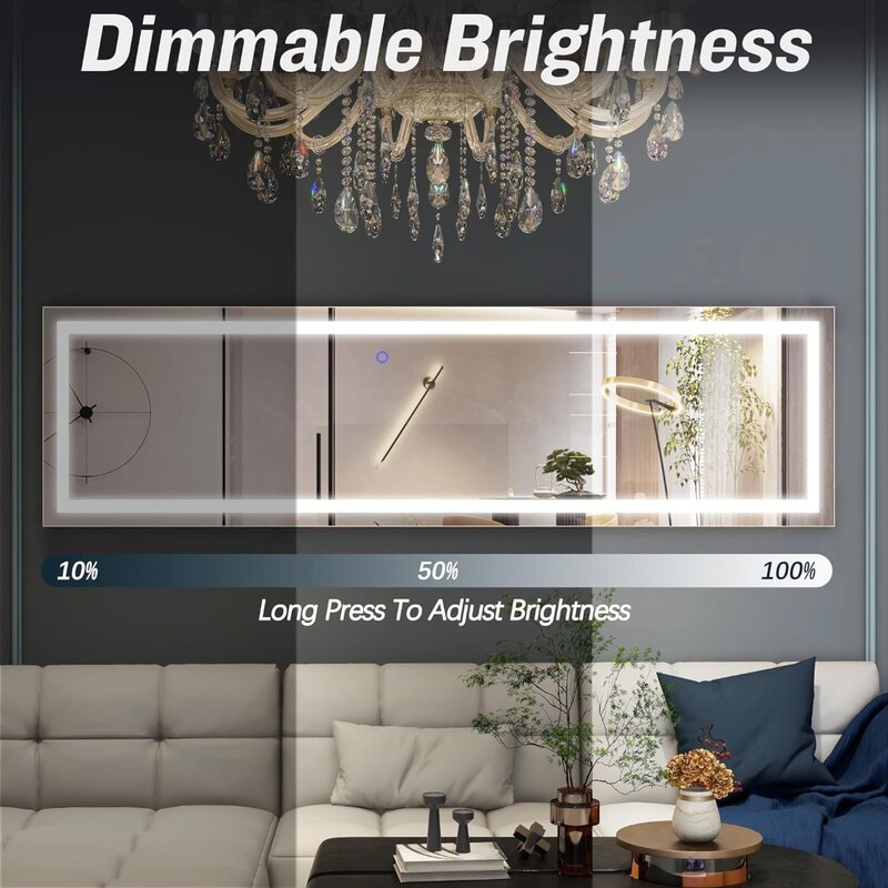 Comprimento total LED Free Standing Floor Espelhos, Wall Mounted Suspensão, escurecimento e 3 Modos de Cor, Branco