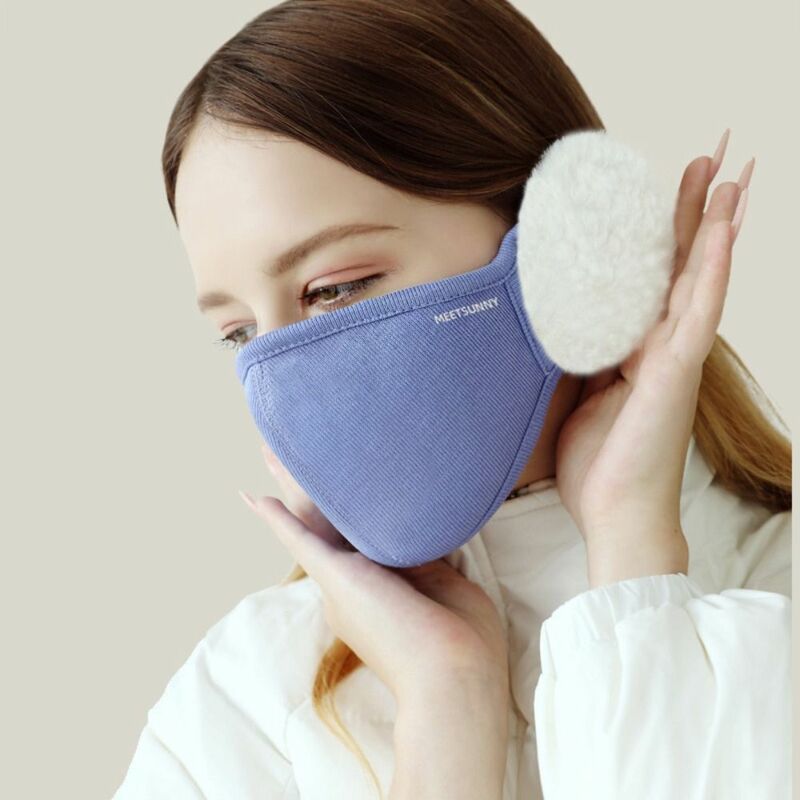 Winter Windproof Thickened Plush 2 in1 Face Mask Earmuffs Women Student Ear Warmer Breathable Outdoor Cycling