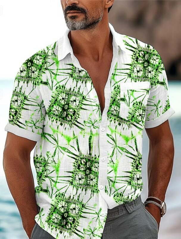 Camisa estampada en 3D Hawaiana para hombre, camisa de manga corta, camisa de poliéster, vacaciones, uso diario, vacaciones, Verano