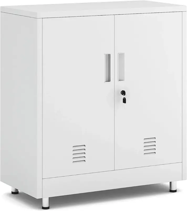 Metal Storage Cabinet with Locking Doors and Adjustable Shelf, Small Lockable Sideboard Buffet Cabinet for Home Office Hallway