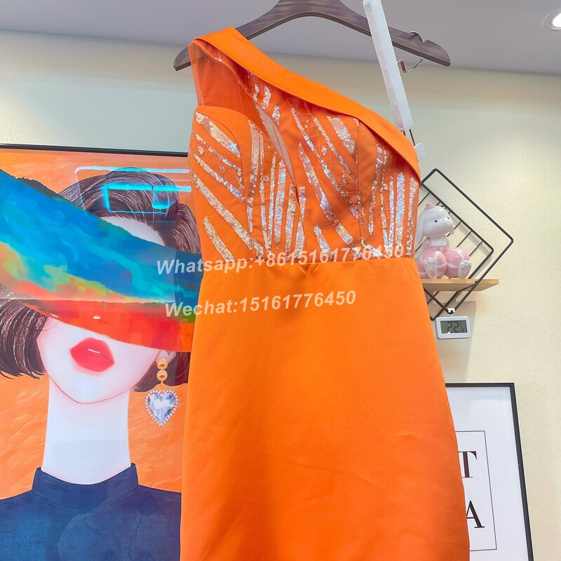 Pomarańczowa suknia druhna na jedno ramię z długim 2023 afrykańska dziewczyna prosta formalna suknia ślubna damska na zamówienie
