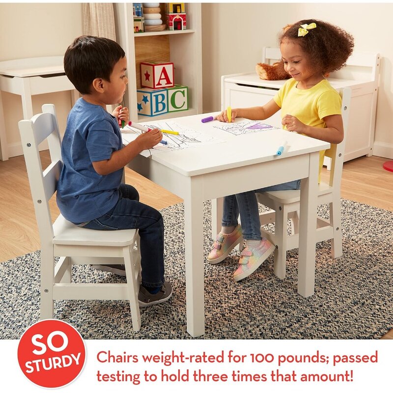 어린이 테이블 및 의자, 나무 농가 테이블 및 의자 4 개 세트, 예술 및 활동을 위한 어린이 가구, 3-8 세 흰색