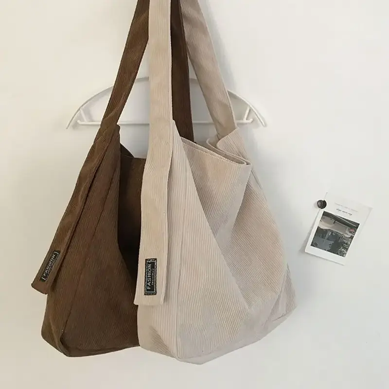 Cordouroy-女性用ソフトコーデュロイハンドバッグ,ファッショナブルなトートバッグ,学生用大容量バッグ,db7